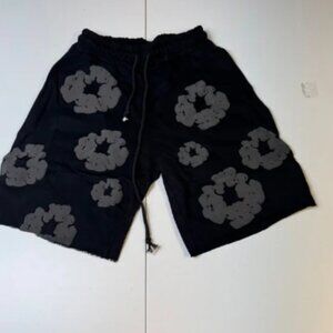 Denim Tears Shorts Black Cotton Wreath Logo Streetwear Mens Unisex